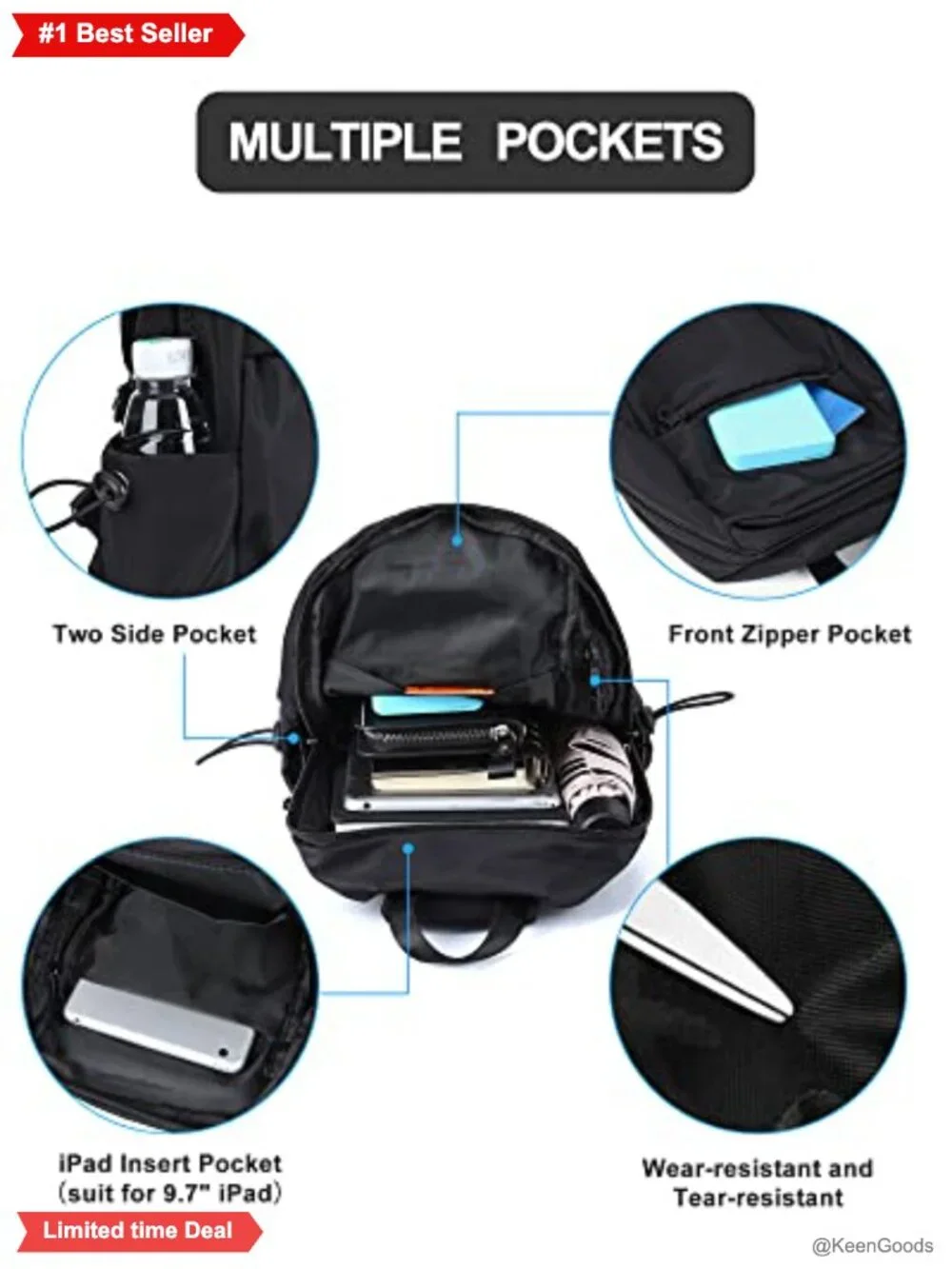 Small Nylon Sling Crossbody Backpack One Strap USB Charging Port Hiking Daypack